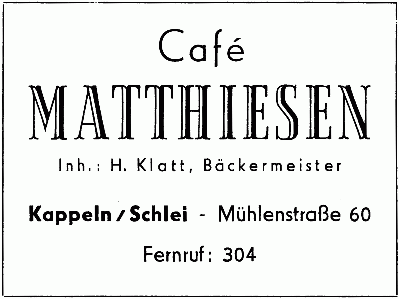 Café Mathiessen - Anzeige von 1957