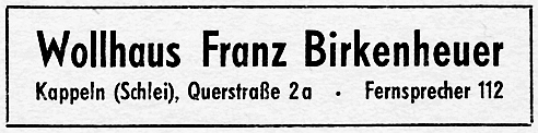 Kappeln - Birkenheuer-Anzeige (1954)