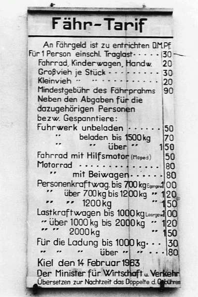 Arnis - Fähr-Tarif von 1963