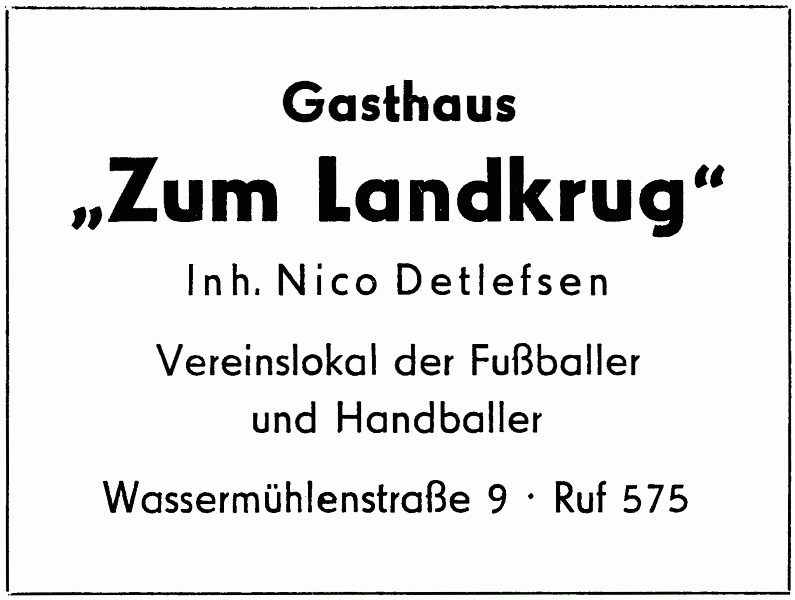 Kappeln  - „Zum Landkrug“ - Anzeige von 1957